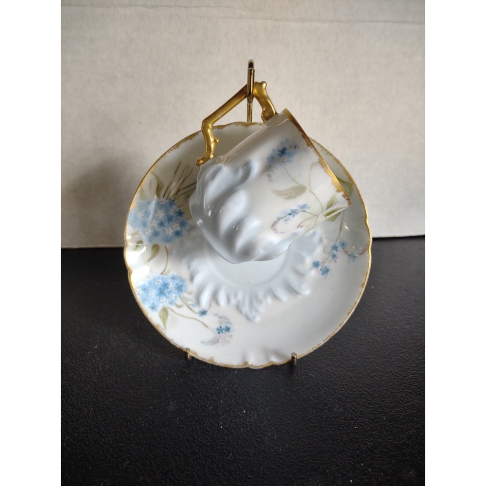 Antique Leonard Vienna Austria Hand Painted Tea Cup Saucer Lavender Floral